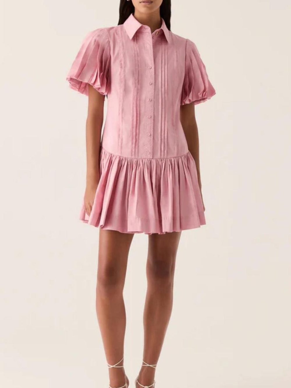 Aje Pink Puff-Sleeve Shirt Dress AU6